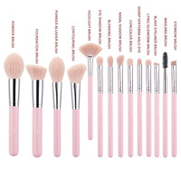 Kuas Makeup Mewah Warna Pink 7pcs 14pcs Logo Sintetis Vegan Set Kuas Makeup Profesional Label Pribadi Brochas De Maquil