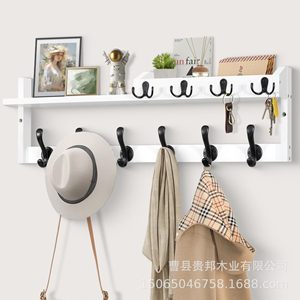 Wooden <b>Wall</b> <b>Mounted</b> <b>Shelf</b> With Hooks 2 Tier Solid Wood Storage Rack For Coat Key Hat Bedroom Entryway Organization - Product Image 1