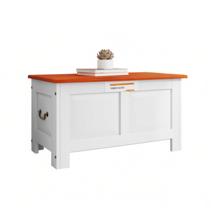 Cassettiera in Legno Massello di Acacia con Top Bianco e Base Marrone, Arredamento per Soggiorno in Stile Rustico - Product Image 1