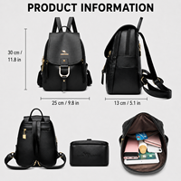 Sac à dos pour femme en cuir PU, design à rabat, boucle en U dorée, poches zippées sur le devant, quincaillerie dorée, OEM ODM, vente en gros, MOQ 10 pièces