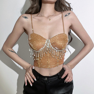 Womens <strong>Tops</strong> 2022 Summer Spring New Arrivals Tassels <strong>Shiny</strong> Crop <strong>Top</strong> Glitter Solid Sexy Streetwear - Product Image 1