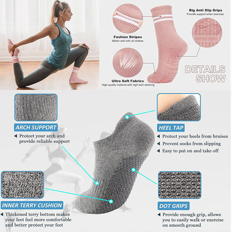 High Quality Fuzzy Crew Ankle logo Grippy Designer Women Compression Cotton Sport Anti slip Yoga Pilates Custom Grip Socks