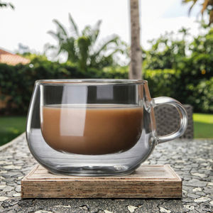 公司家用透明不倒翁双壁马克杯双壁耐热咖啡玻璃杯带手柄 - Product Image 1