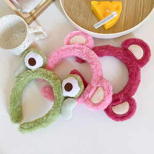 Custom Logo Make-Up Schattige Groene Kikker Roze Beer Oorbel Aardbei Spa Hoofdbanden Flurry Stof Make-Up Spa Haarband Voor Huidverzorging - Product Image 6