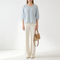 Pull en cachemire pur à 100 % de luxe pour femme, chic, à manches courtes, col rond, tricoté, toutes saisons, OEM/ODM