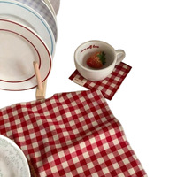 Set de table et serviette rectangulaires en coton à carreaux rouges, polyvalents, classiques et résistants à la chaleur