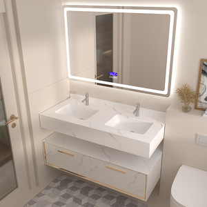 Specchio Intelligente con Doppio Lavabo, Mobile <span class=keywords><strong>Bagno</strong></span> di Lusso in Acciaio Inox da Parete Tutto-in-Uno, Larghezza 60cm - Product Image 2