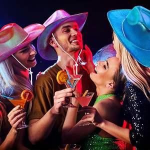 Sombrero de vaquero brillante de Halloween occidental, sombrero de vaquero holográfico metálico para mujeres y niñas, boda, cumpleaños, fiesta de neón - Product Image 5