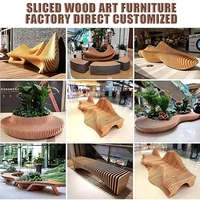 W02 Banc-sculpture en bois massif à couches superposées personnalisées, siège artistique irrégulier de style alien, mobilier commercial pour galeries, musées et espaces publics
