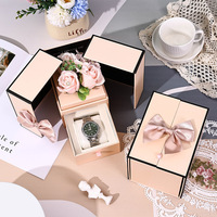Boîte d'emballage cadeau pour bijoux, double porte, avec couvercle et base, en forme de rose éternelle, écologique, vente en gros d'usine