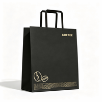 Sacs cadeaux en papier kraft noir écologique avec logo en feuille d'or personnalisée, plusieurs tailles, sacs en papier recyclables pour l'emballage à emporter des cafés