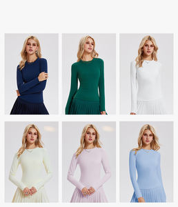 Lente Zomer Dames Slank Casual T-Shirt Met Lange Mouwen En-Hals, Effen Shirt Dames Pullover Blouse Top - Product Image 5