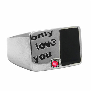 yunnique Men's <b>Titanium</b> Steel <b>Ring</b> With Cubic Zirconia Letter Design Retro Geometric Style Gift Jewelry - Product Image 4