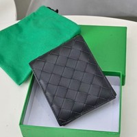 Dompet Pendek Kulit Asli Tenun Tangan Mewah Unisex Minimalis dengan Kantong Koin, Lapisan Poliester, dan Tempat Kartu