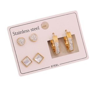 Trendy 3-Pairs çok yönlü paslanmaz çelik saplama küpe kalp yıldız & kelebek çiçek tasarım zirkon küpe ile kadınlar için - Product Image 5