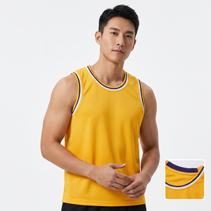 Maillot de basket-ball jaune sans manches pour hommes, col rond, en maille respirante, débardeur de sport, coupe régulière, vêtements toutes saisons - Product Image 1