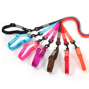 Conjunto de collar y correa para mascotas de entrenamiento de perros al aire libre duradero ajustable de nailon colorido de fábrica