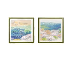 <span class=keywords><strong>Peinture</strong></span> à l'huile encadrée thérapeutique, <span class=keywords><strong>motif</strong></span> floral marin printanier, Montagnes dorées au lever du soleil, haut de gamme, ensemble deux pièces pour salon - Product Image 5