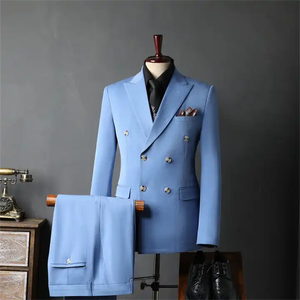 Tailleur da uomo 2 pezzi Set <span class=keywords><strong>marrone</strong></span> Beige stile britannico <span class=keywords><strong>doppiopetto</strong></span> elegante poliestere formale giacca completo da uomo - Product Image 2