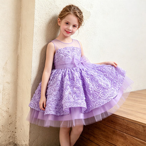 Robe de princesse bouffante pour fille, sans manches, à fleurs roses, pour événements spectaculaires, taille 362 - Product Image 2