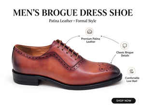 Chaussures habillées Oxford en cuir patiné pour hommes, à lacets, style brogue classique à bout ailé, pour affaires, mariage, bureau et soirée - Product Image 1