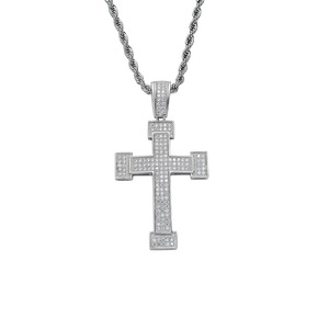 Wide Multi-Row CZ Cross Pendant, Unisex Minimalist Hip Hop Necklace, <b>Iced</b> <b>Out</b> Religious <b>Chain</b> Jewelry - Product Image 5