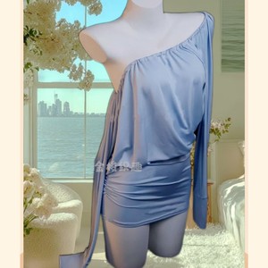 Robe moulante bleue en viscose, style lingerie, épaules dénudées, dos nu, taille ajustée, coupe slim, pour soirée, 8147 - Product Image 1