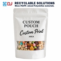 Staande ziplock zak met zichtbaar productvenster voor gemengde noten, rozijnen en snoepjes, trailmix en andere snacks.