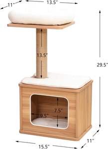 Árbol para Gatos de Madera Maciza de <span class=keywords><strong>Tres</strong></span> Pisos, Torre para Gatos Mini, Apartamento de Lujo para Gatos, Resistente y Fácil de Montar para Gatitos - Product Image 2