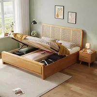 Lit king size en bois massif pliable, sculpté à la main, style nordique moderne, avec tête de lit en chêne - Meubles de chambre à coucher