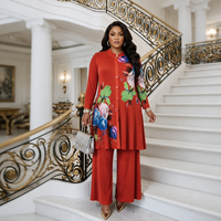 Vêtements pour femmes africaines grande taille, ensemble 2 pièces à imprimé floral, tunique longue et pantalon large, robe abaya islamique modeste