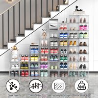 Lot de 12 boîtes de rangement pour chaussures en plastique rigide empilables, transparentes, organisateur, transparent |   Convient jusqu'à la taille 13, porte magnétique en acrylique