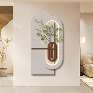 Decorazione per Ingresso e Soggiorno, Arte Murale 3D in Arenaria, <span class=keywords><strong>Grande</strong></span> Opera d'Arte con Piante Verdi Simulate, Dipinto Moderno con Illuminazione LED - Product Image 4