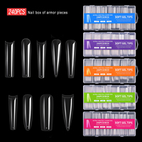 240Pcs Kotak Tip Kuku Gel Lembut Full Cover Transparan Tekan & Tempel Kuku Palsu DIY Salon Manikur Ekstensi Aksesoris Kuku Persegi ABS