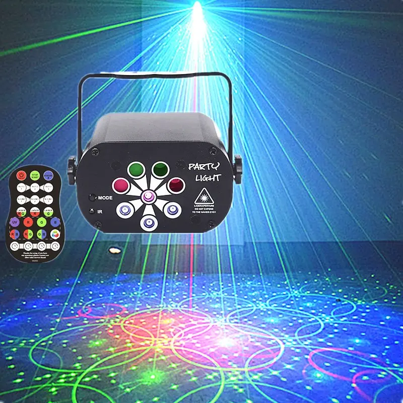 Taşınabilir Rgb Led lazer projektör şarj edilebilir Rgb 8 delik parti ışığı uzaktan kumanda ile Led lazer ışıkları projektör