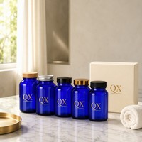 Bouteille en verre à large ouverture, petite, moyenne, grande capacité, avec bouchon en aluminium et couvercle en bois, conteneur pour compléments alimentaires, emballage personnalisé