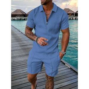 Ventes en gros de tenues d'été pour hommes, ensemble de deux pièces, chemise courte à fermeture éclair, mode masculine, chemises à manches courtes pour hommes, survêtement - Product Image 2