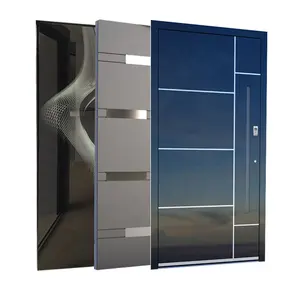 Pintu Masuk Besi Tahan Karat Desain Mewah Italia Keamanan Eksterior Pintu Pivot Depan Pintu Masuk Modern Pintu Pivot Aluminium Hitam