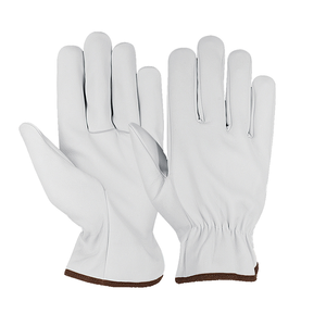 Emboson High Quality Safe Puncture Proof 4 Mil Thick Anti-Slip Textured Leather Goatskin <b>Driver</b> <b>Gloves</b> Durable Flexible White - Product Image 1