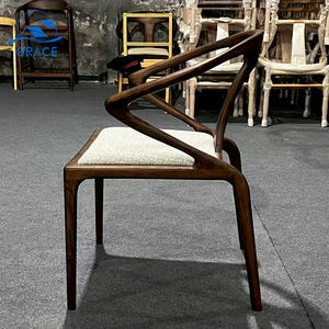 Silla de Comedor de Diseño Original Vintage de Lujo con Marco de Madera Color Nogal, Asiento de Tela y Cuero PU para el Hogar - Product Image 4