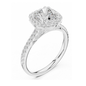 Anillo de compromiso solitario con corte cojín en oro amarillo, doble punta, halo oculto, anillo de boda minimalista, promesa clásica - Product Image 4