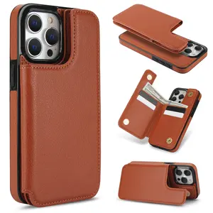Sarung ponsel kulit magnetik 2 in 1, dompet slot kartu dapat dilepas untuk iPhone 15 14 13 12 Pro Max