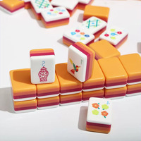 Jeu de Mahjong Américain Moderne en Cristal Orange à Quatre Couches avec Support et Poussoir Magnétique, Écologique et Durable