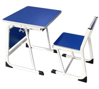 Ensemble Chaise et Bureau Scolaire Moderne en Métal Bleu et Blanc, Hauteur Fixe, Table d'Étude à Face Ouverte, Mobilier Minimaliste pour Enfants en Classe