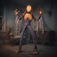 Nouveau design : Grand effeuilleur animatronique d'Halloween en forme de crâne de bonhomme, avec corps oscillant, électrique, à commande vocale et activé par capteur, pour extérieur.