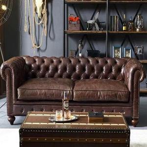 Sofá de Cuero Genuino Estilo Americano, Diseño Recto, Tapizado, Muebles Retro para Sala de Estar - Product Image 4