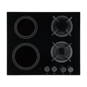 Kitchen Appliance Electric Gas Stove 4 Burners Cooktop Tempered Glass Top Ceramic Built In Gas Hob 2 Gas 2 Electric Hybrid Stove