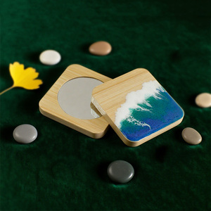 Handicraft Mirror Custom Logo Portable Mini Eco-friendly Bamboo Round Mirror Hand Pocket Makeup Cheap Gifts Mirror