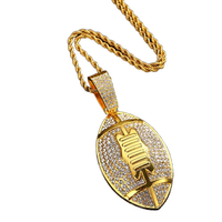 Bijoux Hip Hop pour hommes Chaîne de corde de 3mm en acier inoxydable avec pendentif en alliage et strass pour football américain