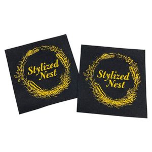 Étiquettes en tissu pour vêtements noires de haute qualité, personnalisées, avec logo tissé damassé - Product Image 2